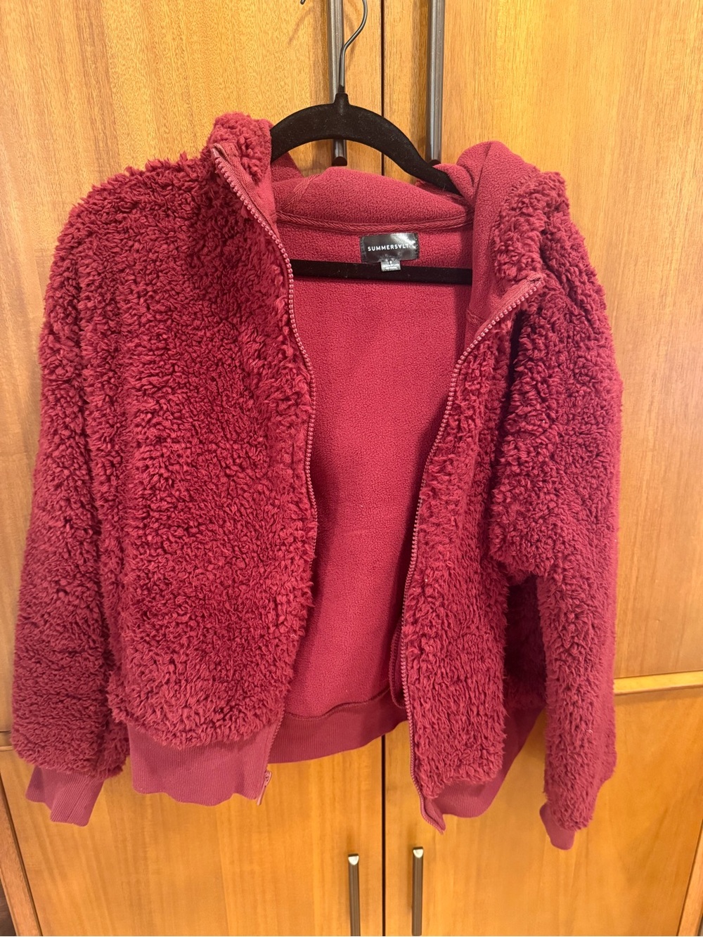 summersalt Cozy Plush Hooded Jacket in Rose Red